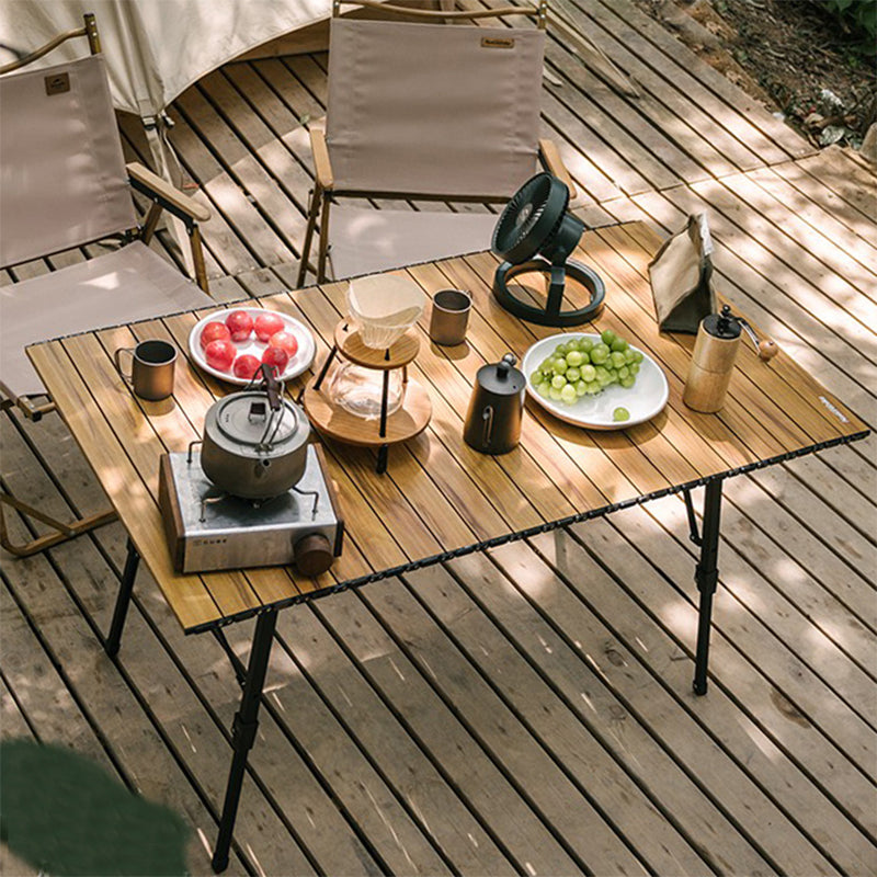 Wood Camping Table Industrial Rectangle Lift Table with Metal Frame