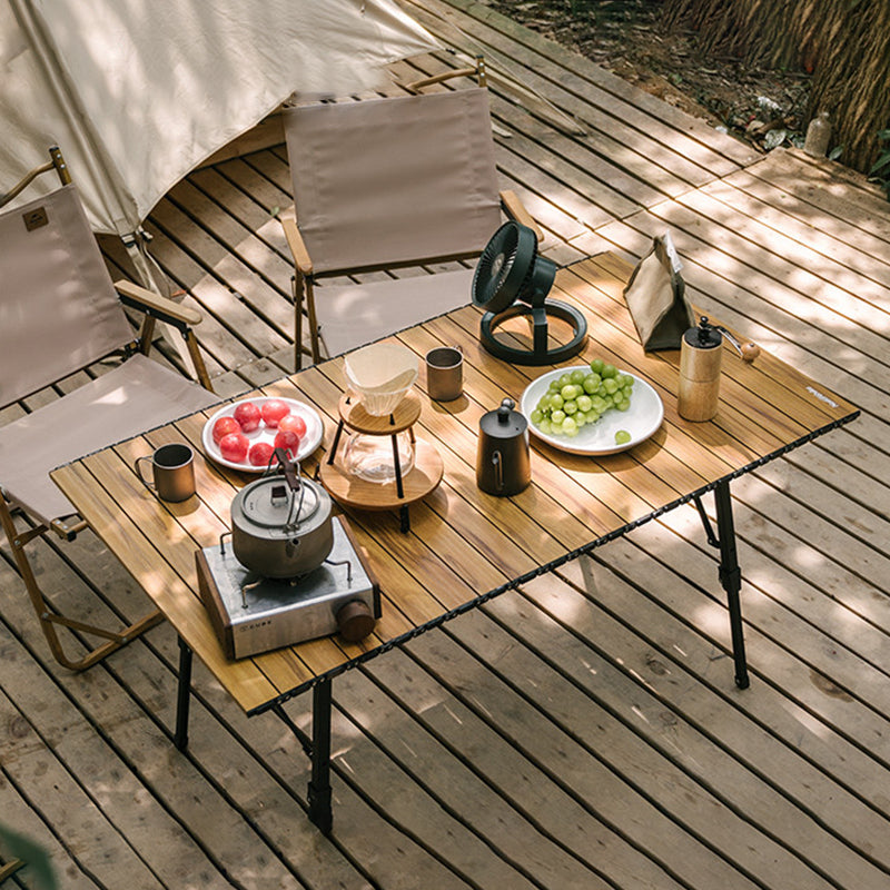 Wood Camping Table Industrial Rectangle Lift Table with Metal Frame