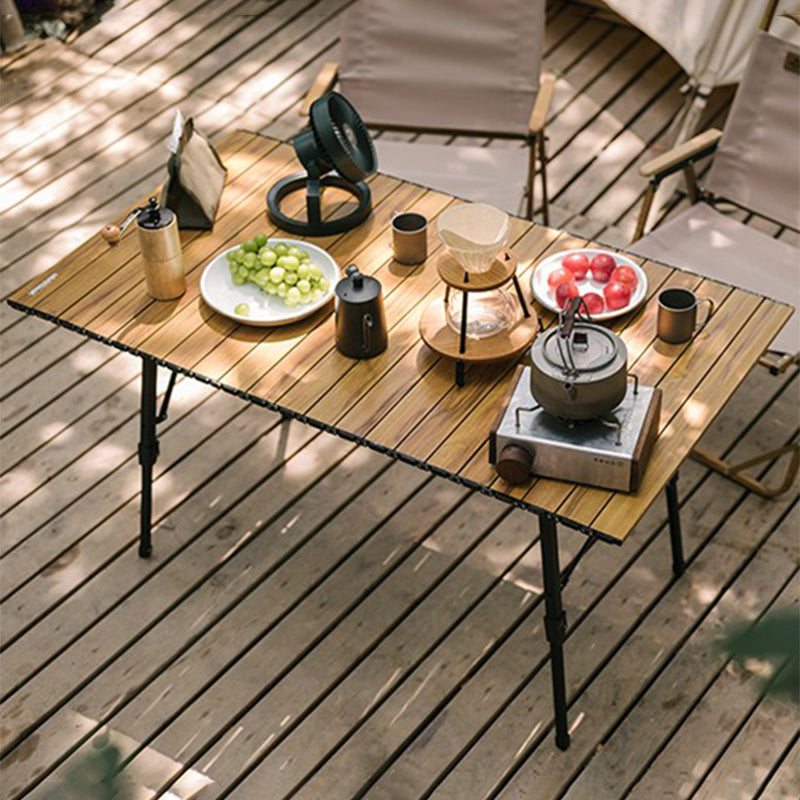 Wood Camping Table Industrial Rectangle Lift Table with Metal Frame