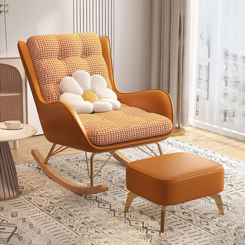 Contemporary Upholstered Rocker Chair Metal Frame Dirt Resistant Wingback Rocker Chair