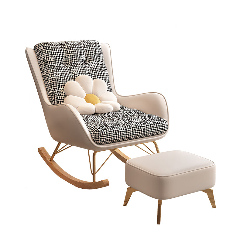 Contemporary Upholstered Rocker Chair Metal Frame Dirt Resistant Wingback Rocker Chair