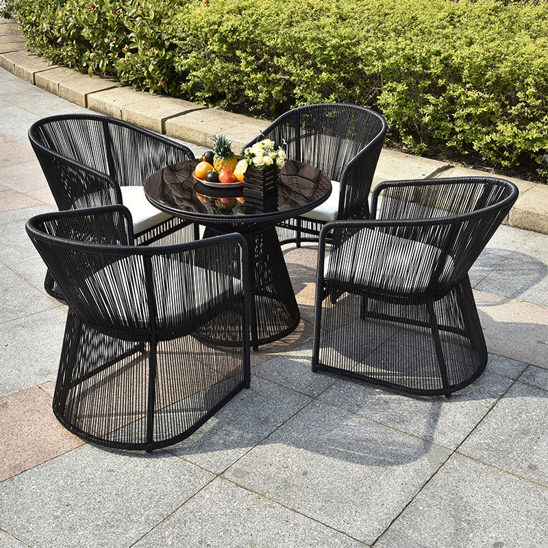 Glass Top Modern Dining Table Set 1/2/3/4/5 Pcs Balck Metal Dining Set
