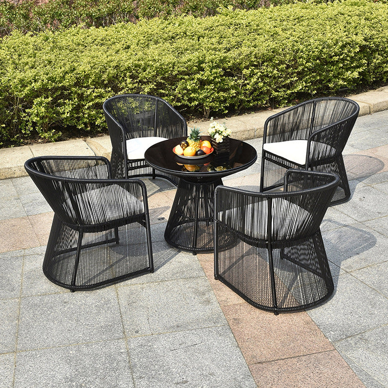 Glass Top Modern Dining Table Set 1/2/3/4/5 Pcs Balck Metal Dining Set