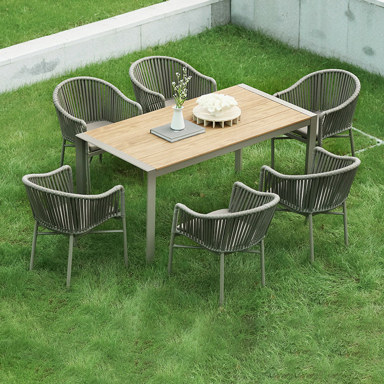Modern 1/2/3/5/7 Pieces Metal Dining Set Wood Dining Table Set for Outdoor
