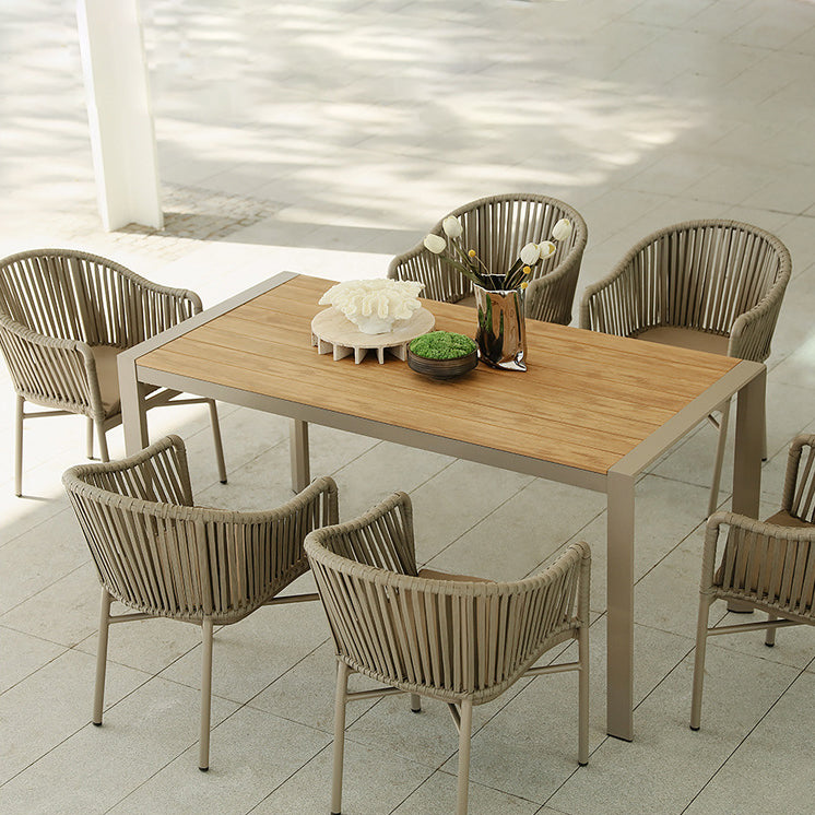 Modern 1/2/3/5/7 Pieces Metal Dining Set Wood Dining Table Set for Outdoor