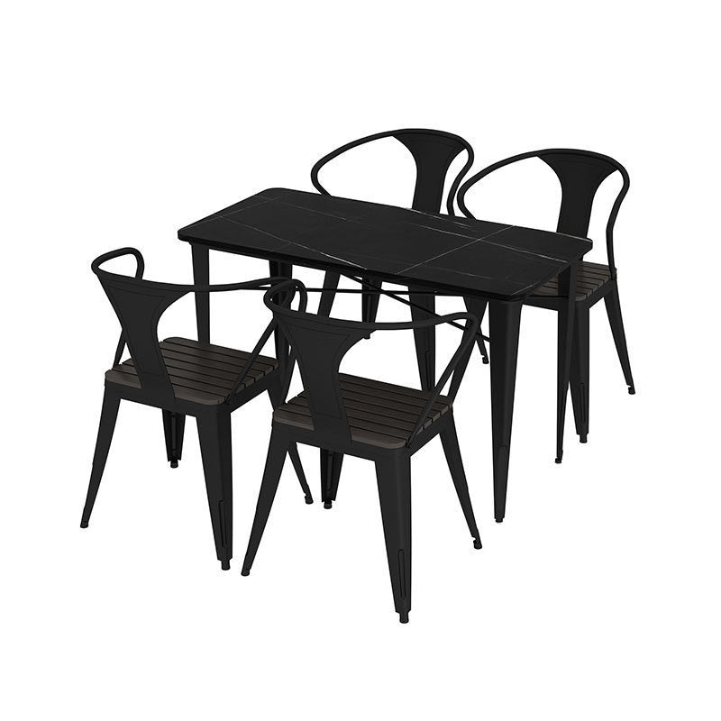 Modern 1/5 Pieces Metal Dining Set Stone Dining Table Set for Outdoor