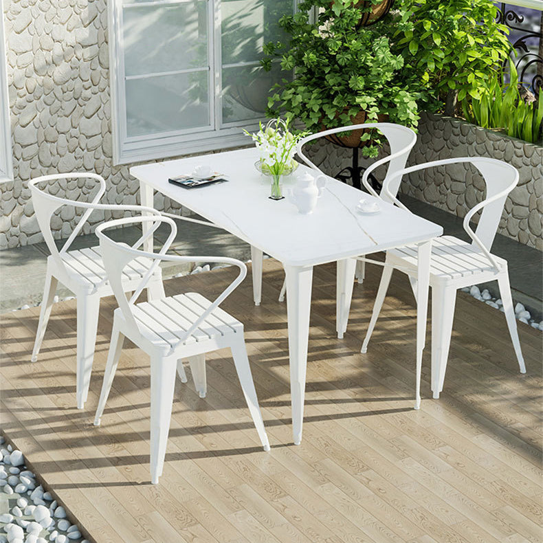Modern 1/5 Pieces Metal Dining Set Stone Dining Table Set for Outdoor