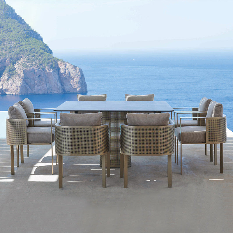 Modern Style 1/7/9 Pieces Metal Dining Set Stone Dining Table Set for Outdoor