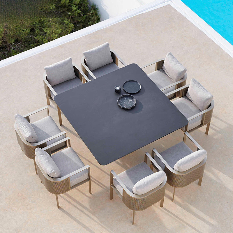 Modern Style 1/7/9 Pieces Metal Dining Set Stone Dining Table Set for Outdoor