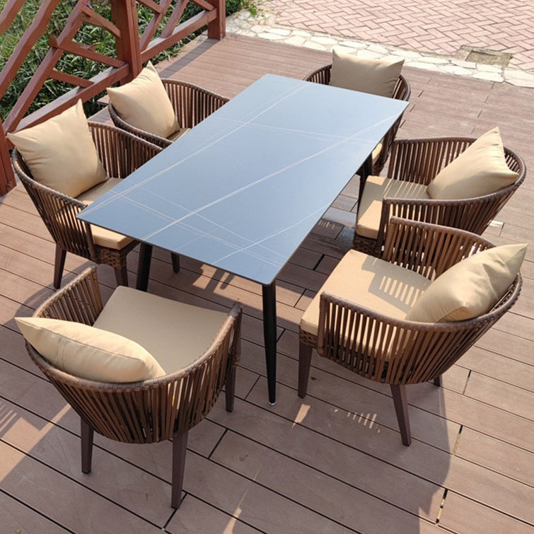 Modern Style 1/3/5/7 Pieces Metal Dining Set Stone Dining Table Set for Outdoor