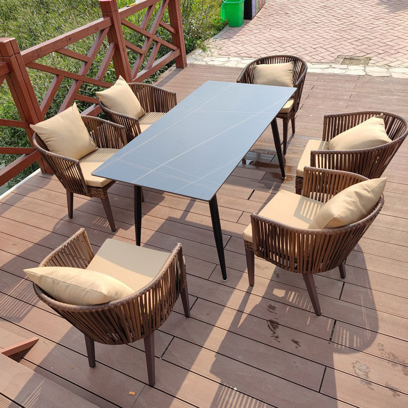 Modern Style 1/3/5/7 Pieces Metal Dining Set Stone Dining Table Set for Outdoor