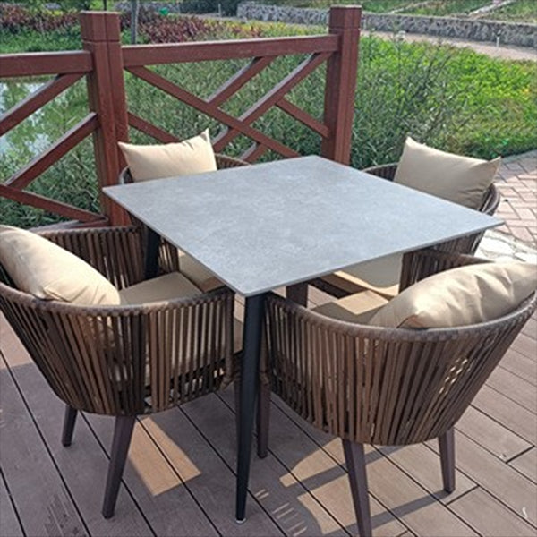 Modern Style 1/3/5/7 Pieces Metal Dining Set Stone Dining Table Set for Outdoor