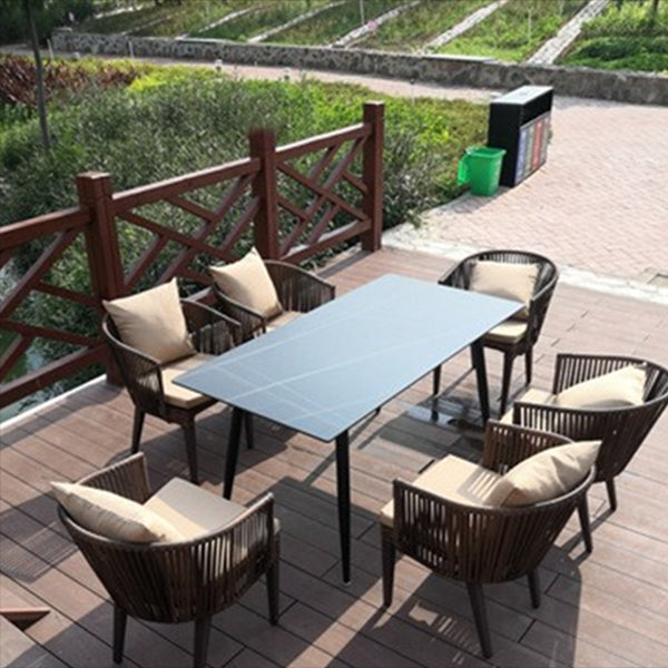 Modern Style 1/3/5/7 Pieces Metal Dining Set Stone Dining Table Set for Outdoor