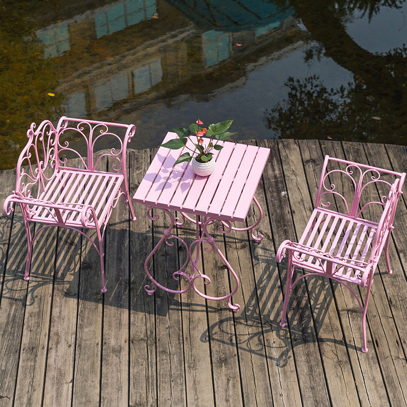 1/2/3 Pcs Metal Pink Dining Set Contemporary Square Dining Table Set