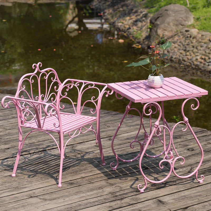 1/2/3 Pcs Metal Pink Dining Set Contemporary Square Dining Table Set