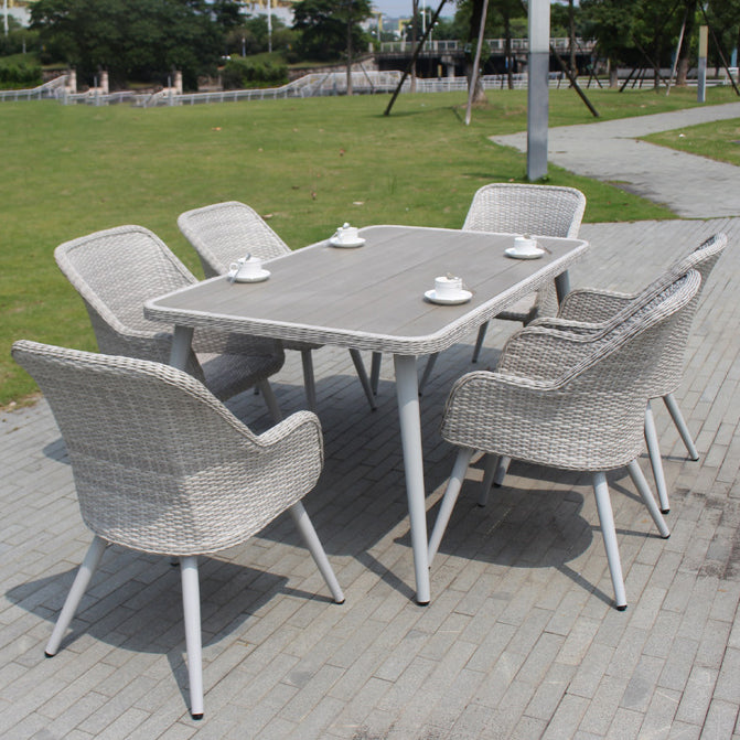 Light Gray Boho Dining Table Set 1/3/5/7 Pcs Rattan Dining Set