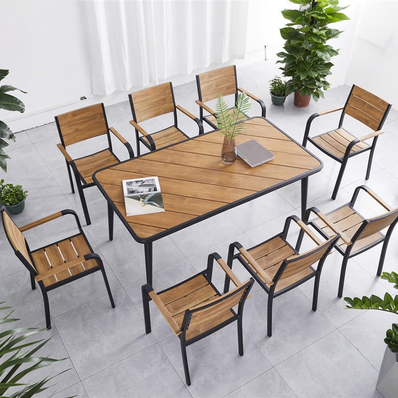 Modern Style 1/4/5/7/9 Pieces Metal Dining Set Reclaimed Wood Table Set for Outdoor