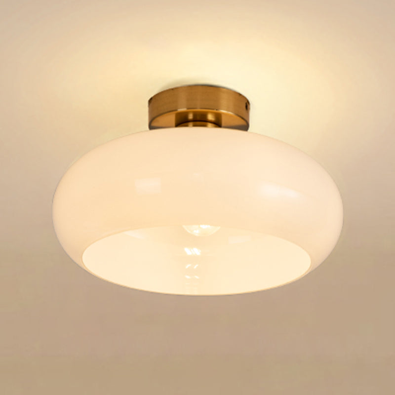 Drum Shape Glass Flush Mount Light Modern Style 1 Light Ceiling Mount Light