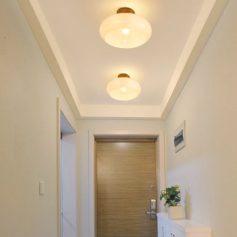 Drum Shape Glass Flush Mount Light Modern Style 1 Light Ceiling Mount Light
