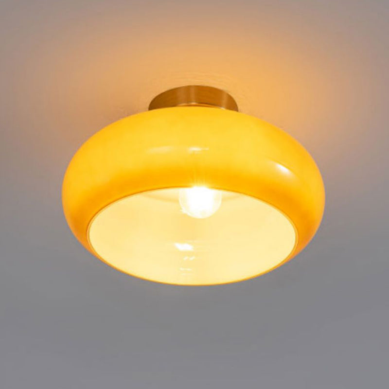 Drum Shape Glass Flush Mount Light Modern Style 1 Light Ceiling Mount Light
