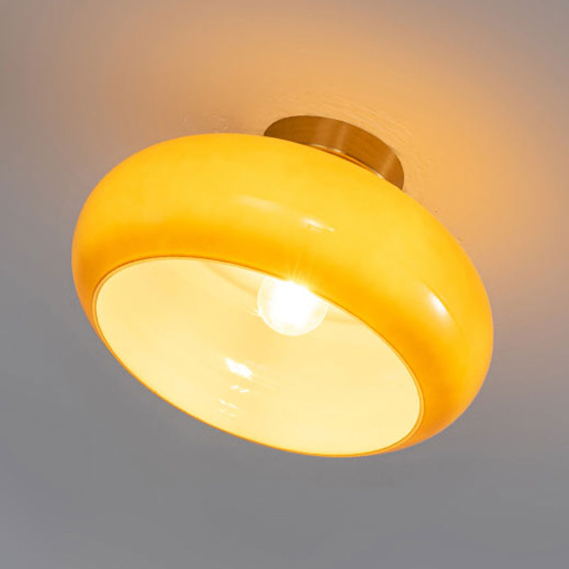 Drum Shape Glass Flush Mount Light Modern Style 1 Light Ceiling Mount Light