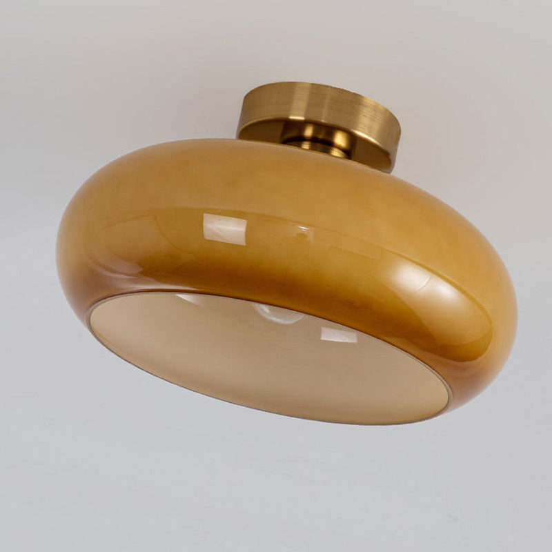 Drum Shape Glass Flush Mount Light Modern Style 1 Light Ceiling Mount Light
