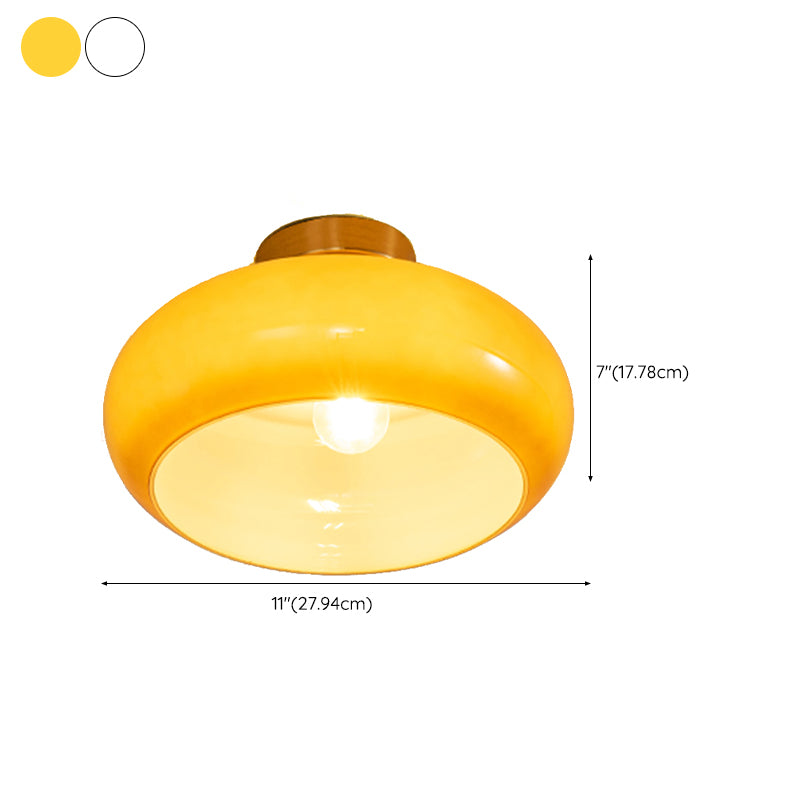 Drum Shape Glass Flush Mount Light Modern Style 1 Light Ceiling Mount Light