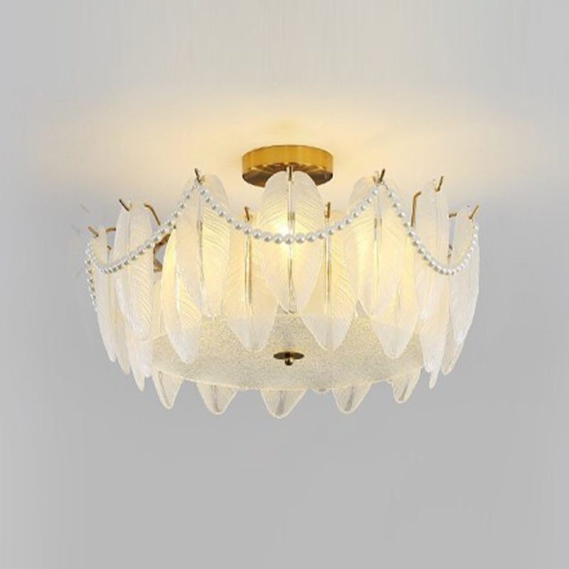 Nordic Ceiling Light Feather-shaped Glass Shade Flush Mount Light Fixture