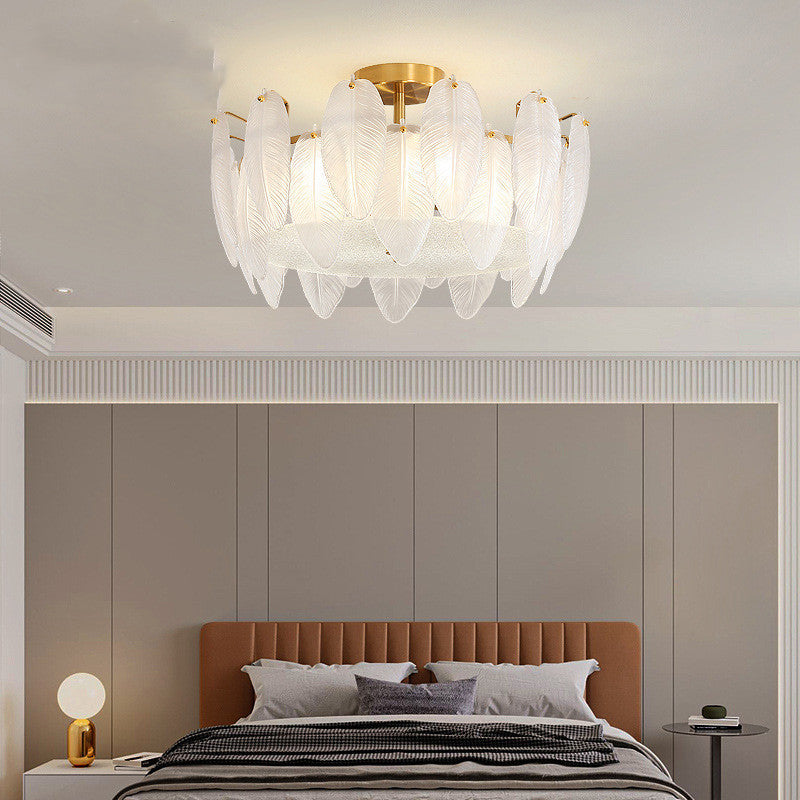 Nordic Ceiling Light Feather-shaped Glass Shade Flush Mount Light Fixture