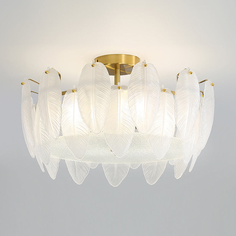 Nordic Ceiling Light Feather-shaped Glass Shade Flush Mount Light Fixture