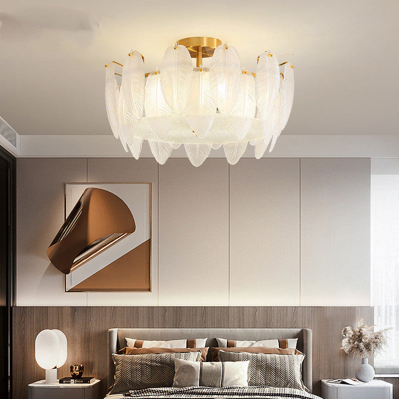 Nordic Ceiling Light Feather-shaped Glass Shade Flush Mount Light Fixture