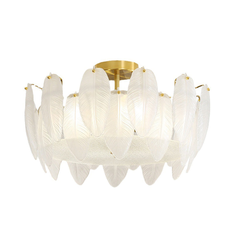 Nordic Ceiling Light Feather-shaped Glass Shade Flush Mount Light Fixture