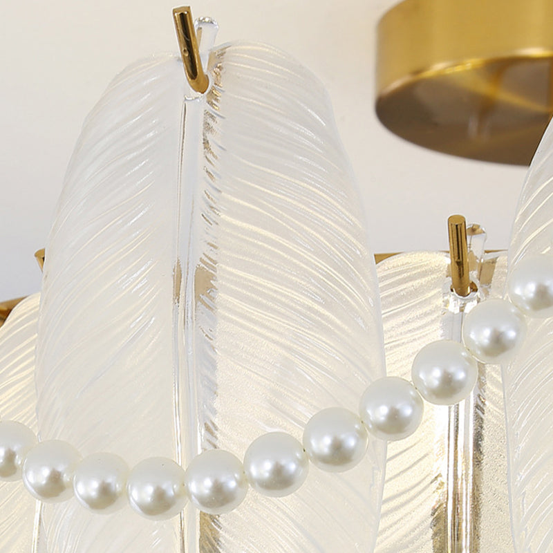 Nordic Ceiling Light Feather-shaped Glass Shade Flush Mount Light Fixture