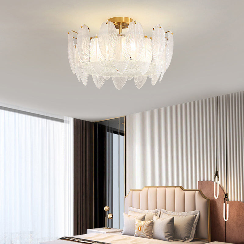 Nordic Ceiling Light Feather-shaped Glass Shade Flush Mount Light Fixture