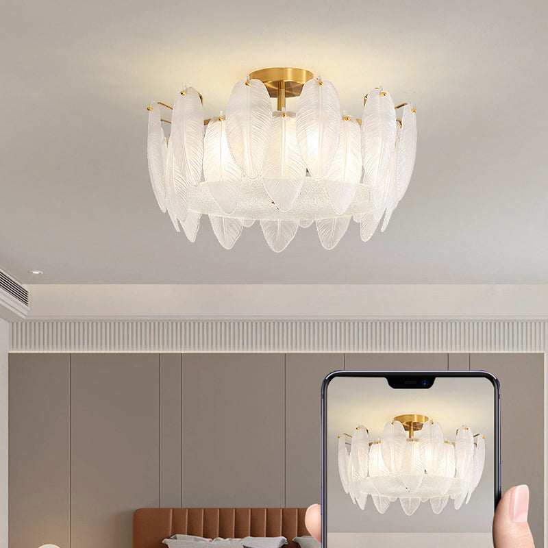 Nordic Ceiling Light Feather-shaped Glass Shade Flush Mount Light Fixture