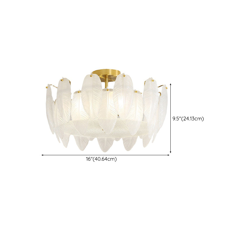 Nordic Ceiling Light Feather-shaped Glass Shade Flush Mount Light Fixture