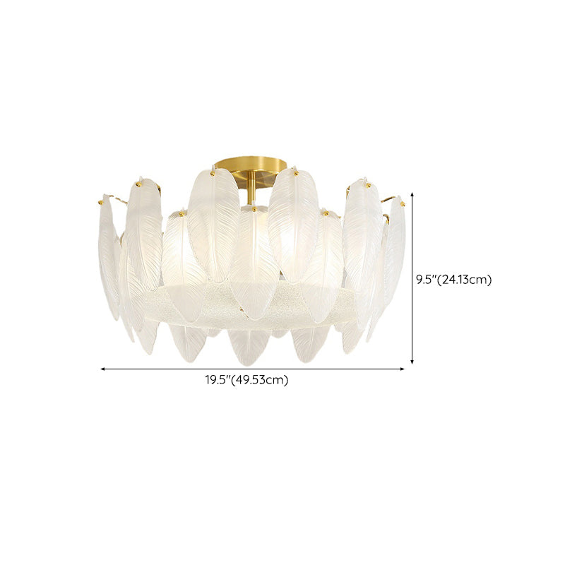 Nordic Ceiling Light Feather-shaped Glass Shade Flush Mount Light Fixture