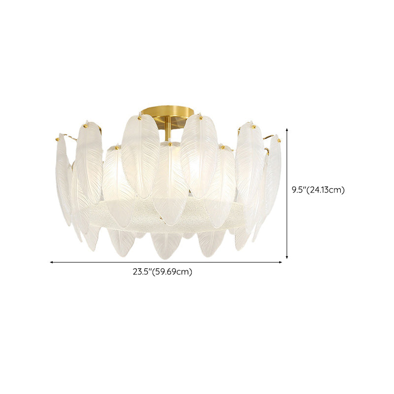 Nordic Ceiling Light Feather-shaped Glass Shade Flush Mount Light Fixture