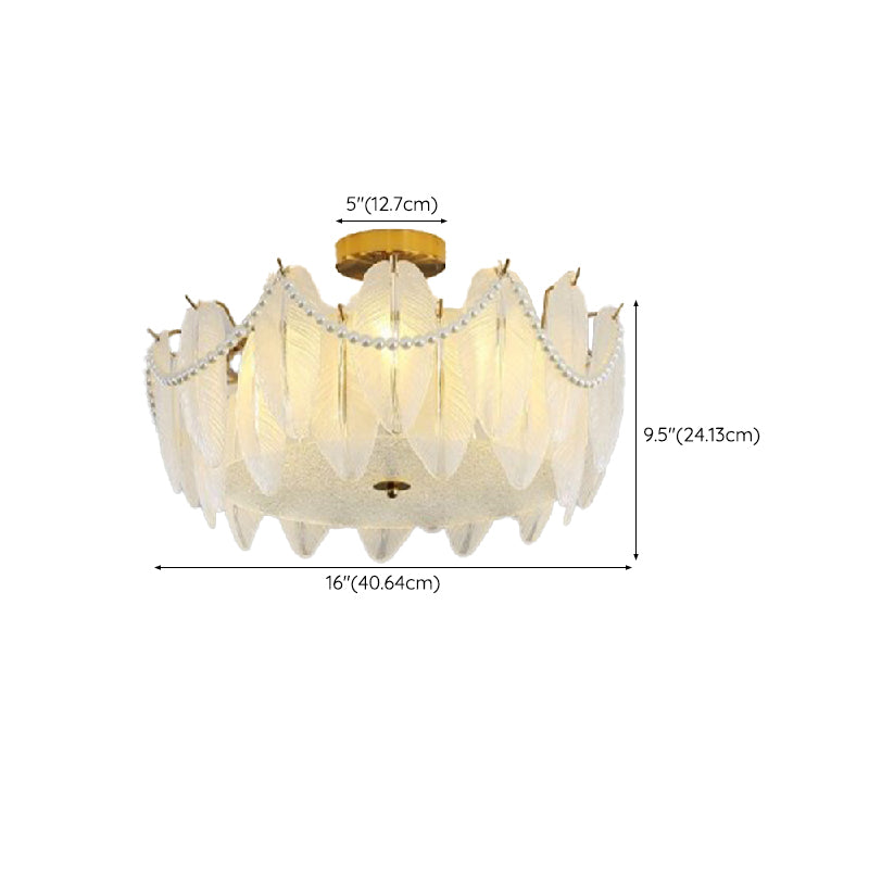 Nordic Ceiling Light Feather-shaped Glass Shade Flush Mount Light Fixture