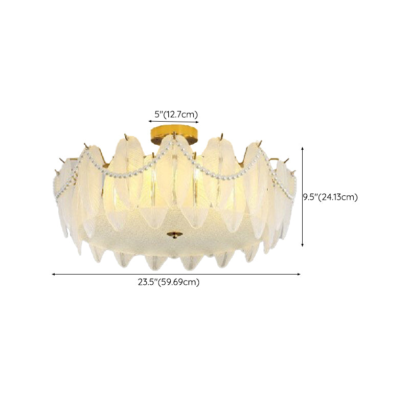 Nordic Ceiling Light Feather-shaped Glass Shade Flush Mount Light Fixture
