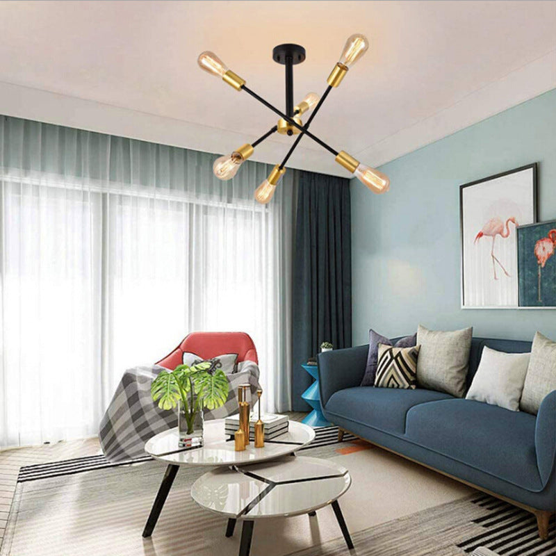 Radial Shape Flush Ceiling Lights Modern Style Metal 6 Light Flush Mount Fixture in Black