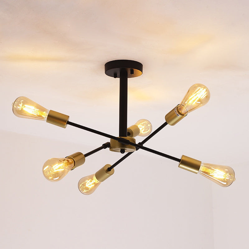 Radial Shape Flush Ceiling Lights Modern Style Metal 6 Light Flush Mount Fixture in Black