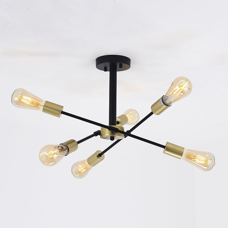 Radial Shape Flush Ceiling Lights Modern Style Metal 6 Light Flush Mount Fixture in Black