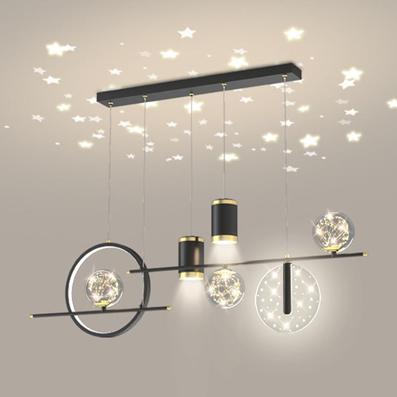 Modern Metal Ceiling Light Circle Shape Island Light with Plastic Shade for Living Room