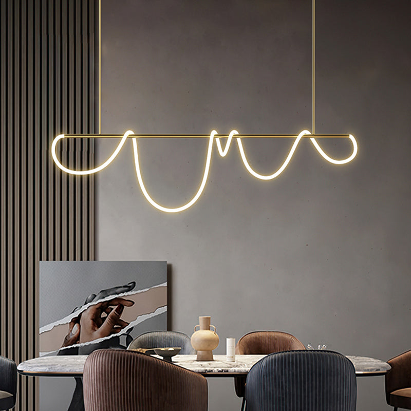 Modern Metal Ceiling Light Linear Shape Island Light with Silicone Shade for Living Room