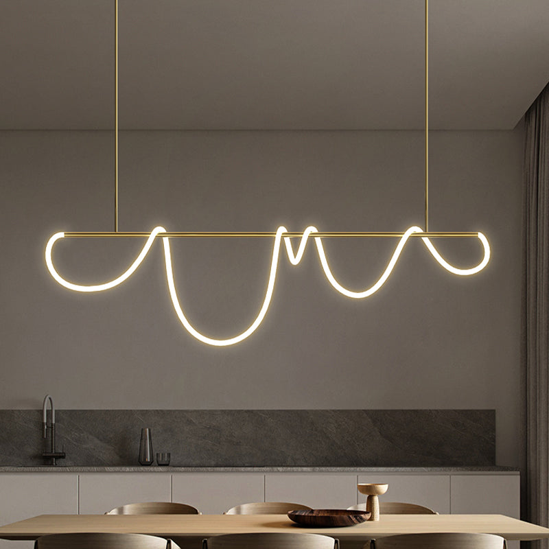 Modern Metal Ceiling Light Linear Shape Island Light with Silicone Shade for Living Room