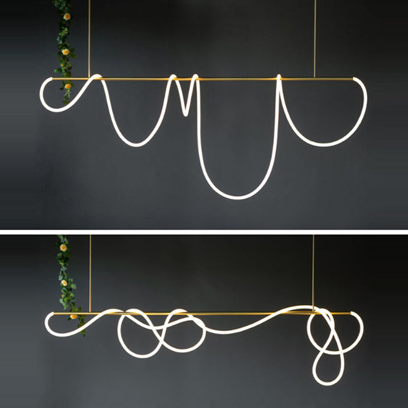 Modern Metal Ceiling Light Linear Shape Island Light with Silicone Shade for Living Room