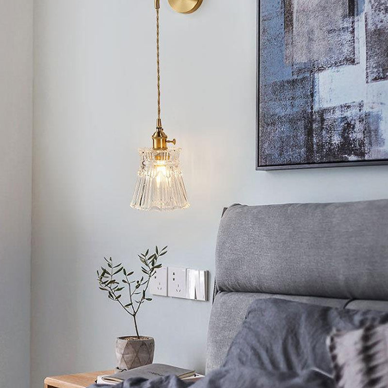 Golden Metal Lighting Glass Shaded Wall Light for Room and Foyer