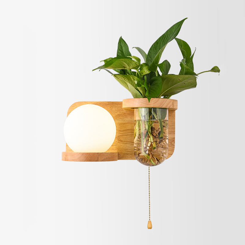 1 Light Wall Light Fixture Modern Wood Wall Mounted Lighting(plants not included)