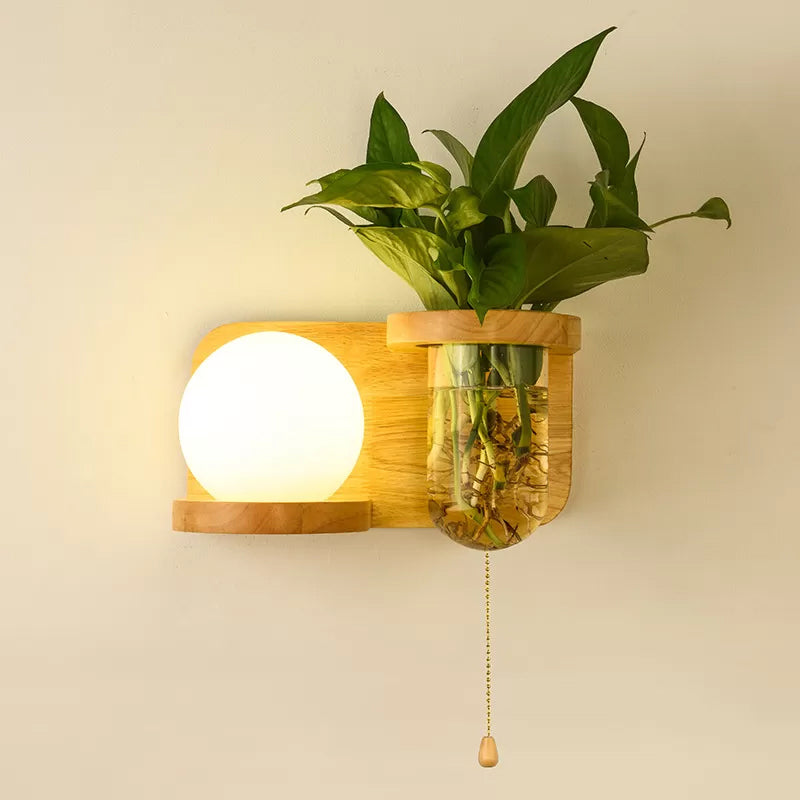 1 Light Wall Light Fixture Modern Wood Wall Mounted Lighting(plants not included)